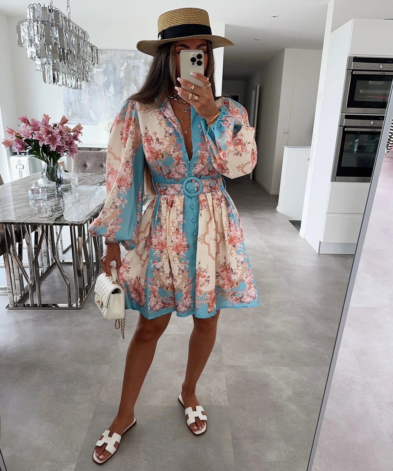 SOERA Petunia Belted Floral Midi Dress - Dress - Blue M