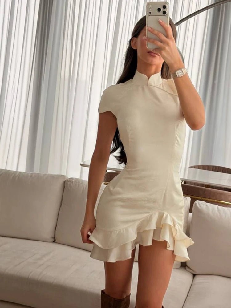 SOERA Reagan Satin Patchwork Lace Collar Dress - Dress - White XS