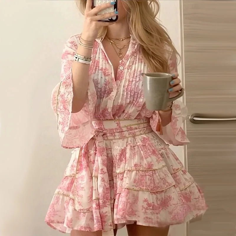 SOERA Rita Pleated Button Front Mini Dress - Dress - Pink M