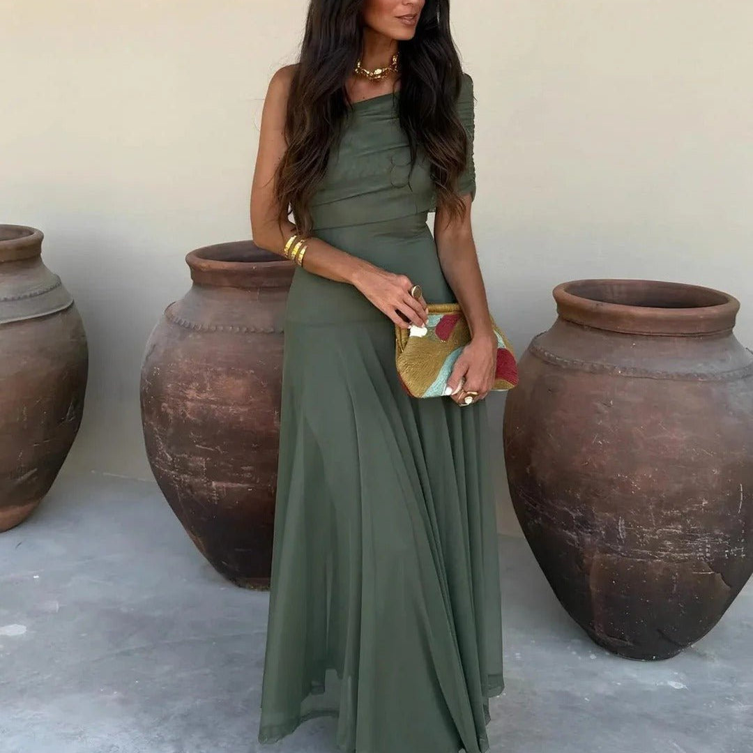SOERA Sienna Off-Shoulder Ruched Maxi Dress - Dress - SOERA-616515-S-SAGE-04419 Sage S