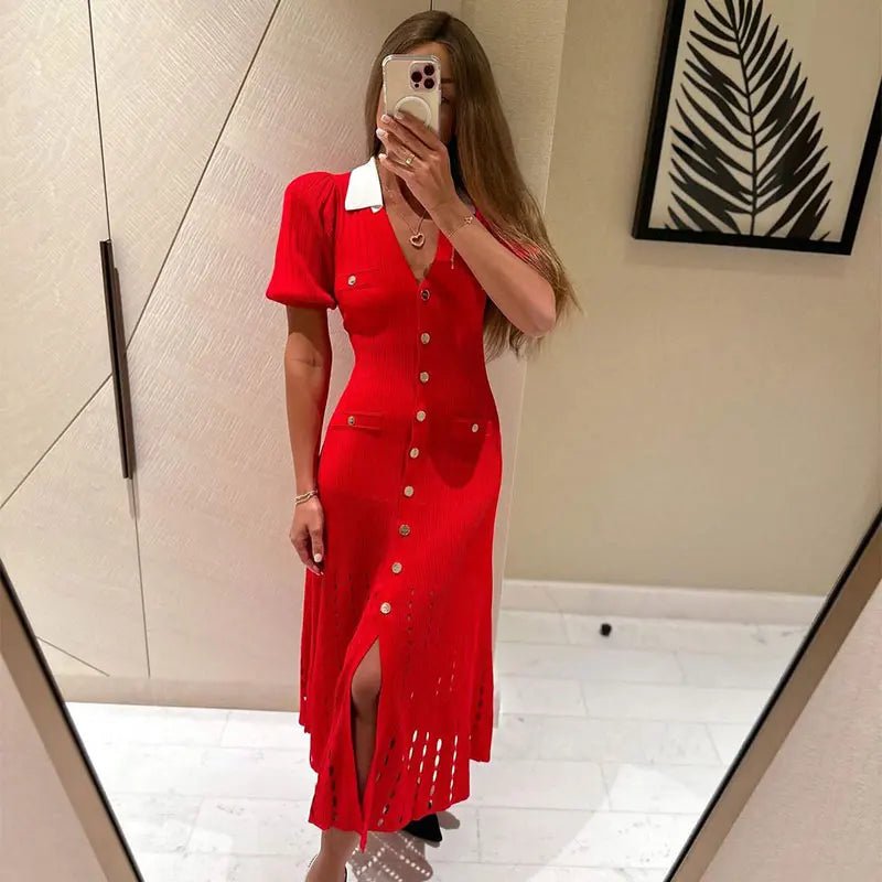 SOERA Sophia Knitted Dress - Dress - SOERA-436419-RED-L-89571 Red L