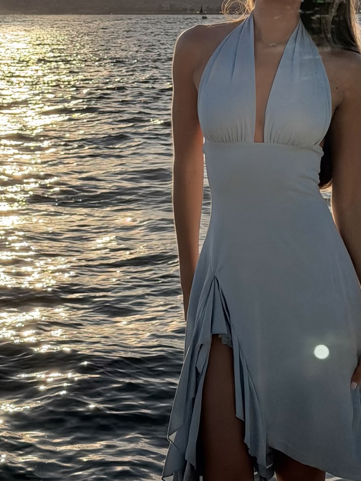 SOERA Stella Backless Halter Mini Dress - Dress - Blue M