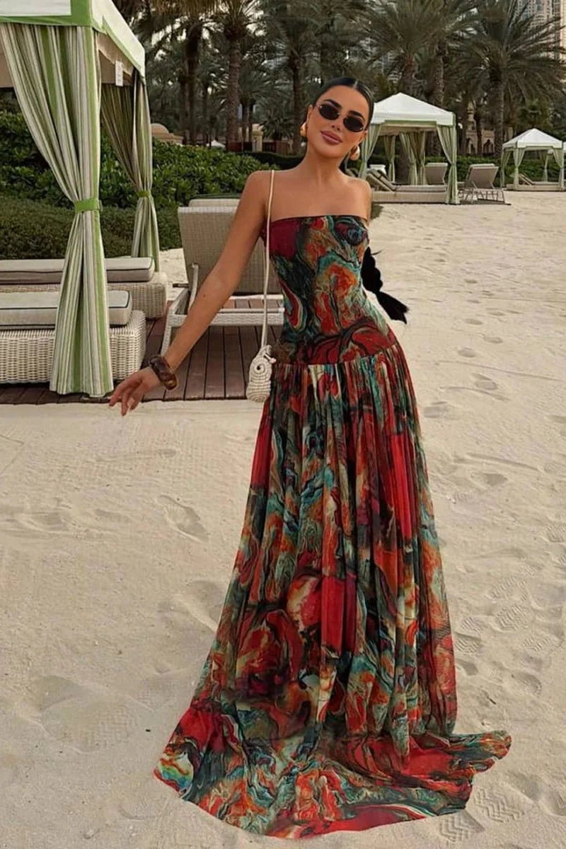 SOERA Zoe Strapless Abstract Print Maxi Dress - Dress - SOERA-206083-MUL-L-12131 Multicolor L