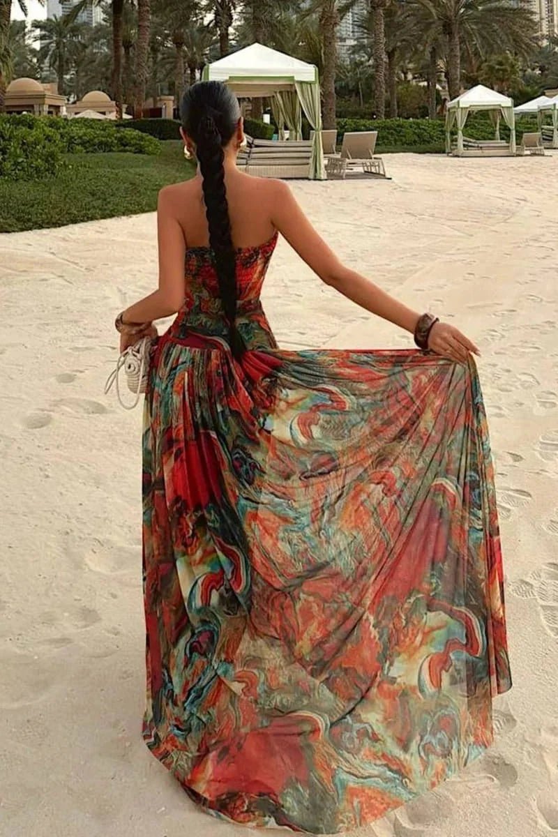 SOERA Zoe Strapless Abstract Print Maxi Dress - Dress - SOERA-206083-MUL-L-12131 Multicolor L