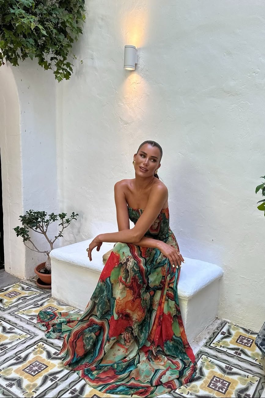 SOERA Zoe Strapless Abstract Print Maxi Dress - Dress - SOERA-206083-MUL-S-46595 Multicolor S