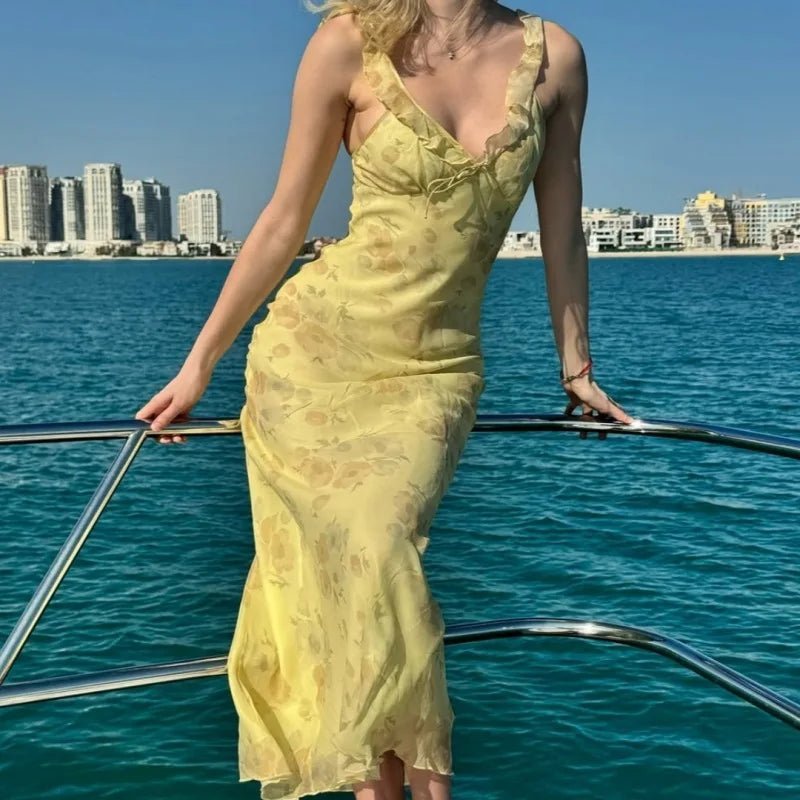 SOERA Ava Floral Plunge Maxi Dress - Dresses - Yellow XS