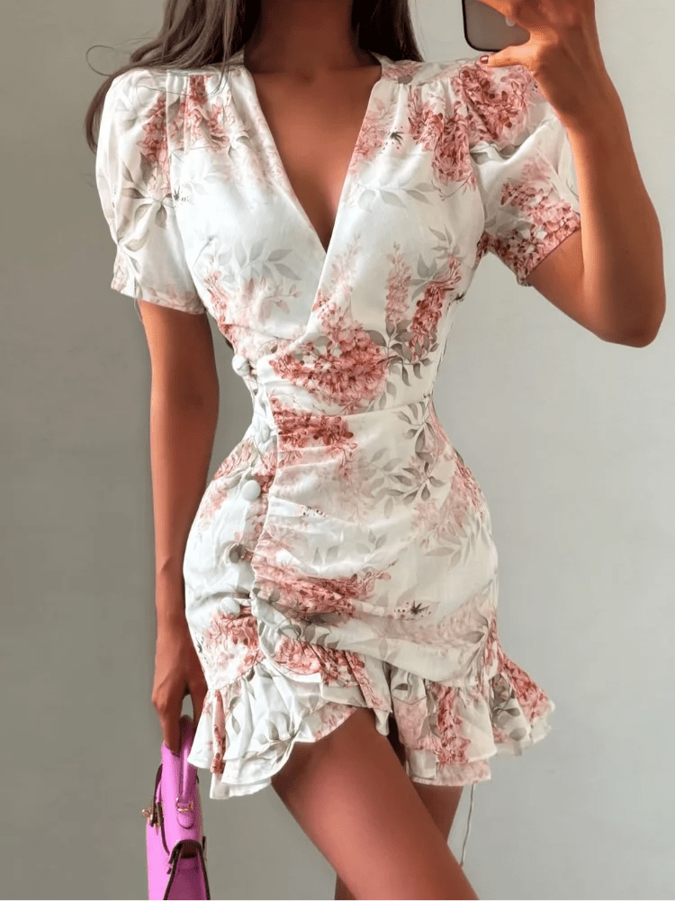 SOERA Beatrice Floral V-Neck Mini Dress - Dresses - Pink S