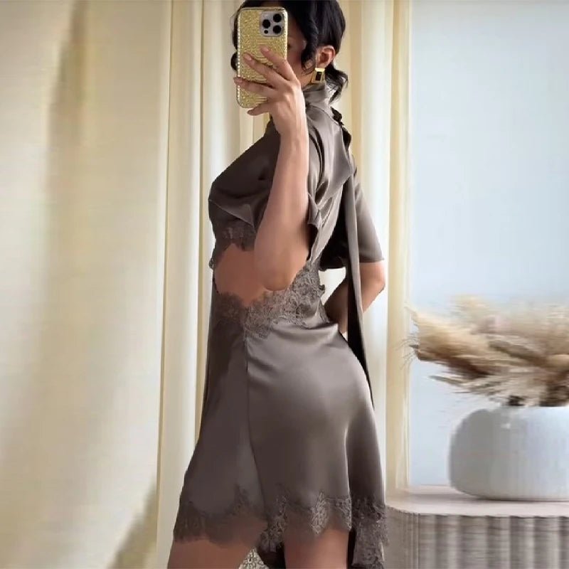 SOERA Bianca Lace Hem Satin Mini Dress - Dresses - 1005011887169747-;dm1775670871074400222 S