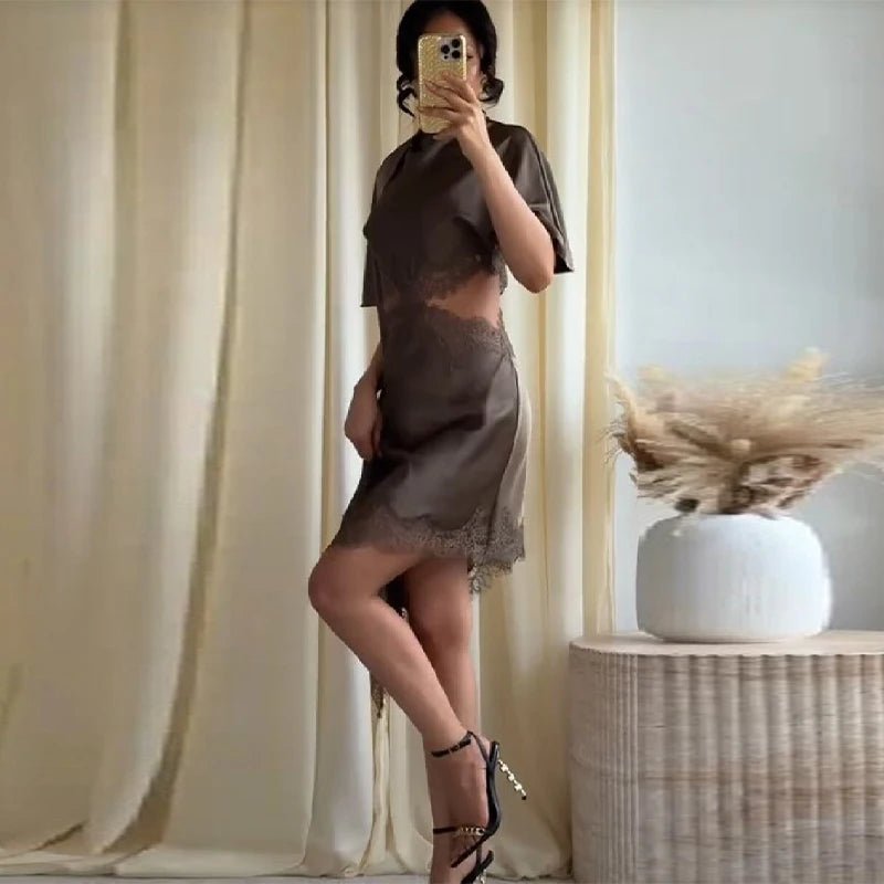 SOERA Bianca Lace Hem Satin Mini Dress - Dresses - 1005011887169747-;dm1775670871074400222 S