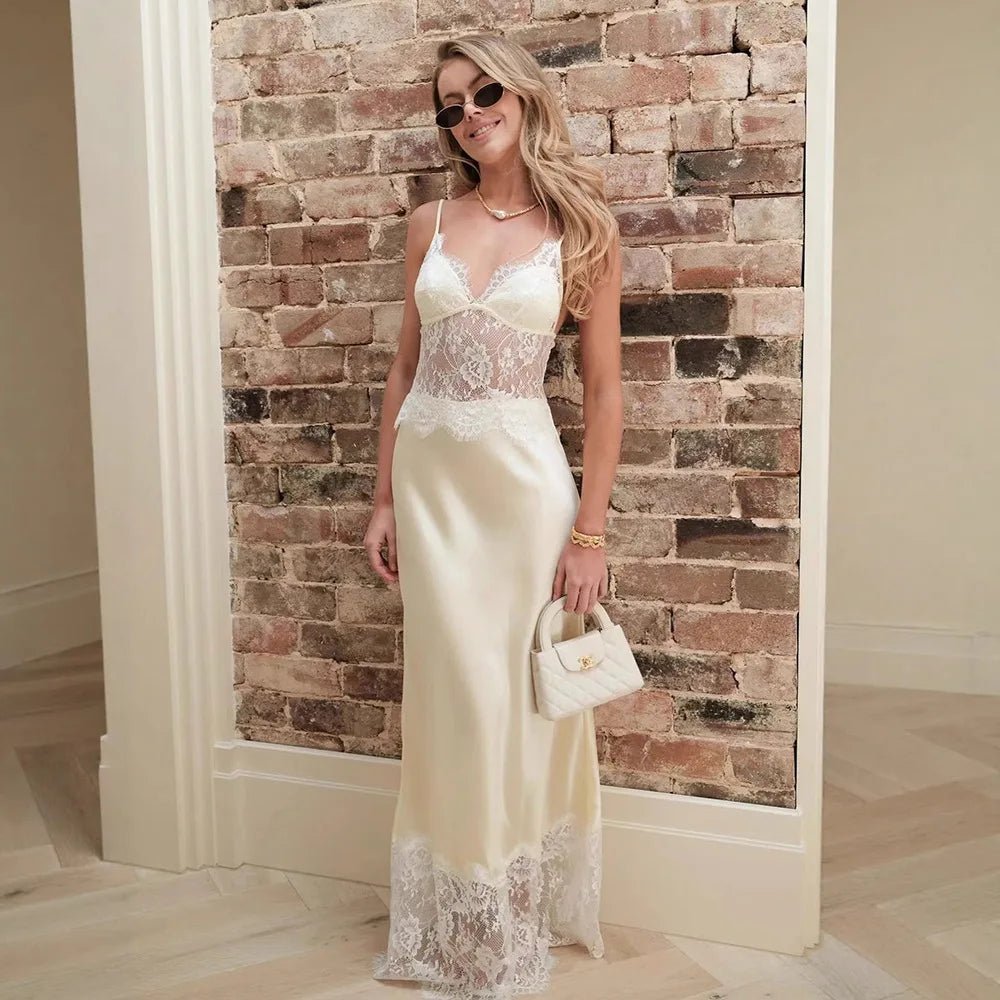 SOERA Bianca Lace V-Neck Maxi Dress - Dresses - Beige XS