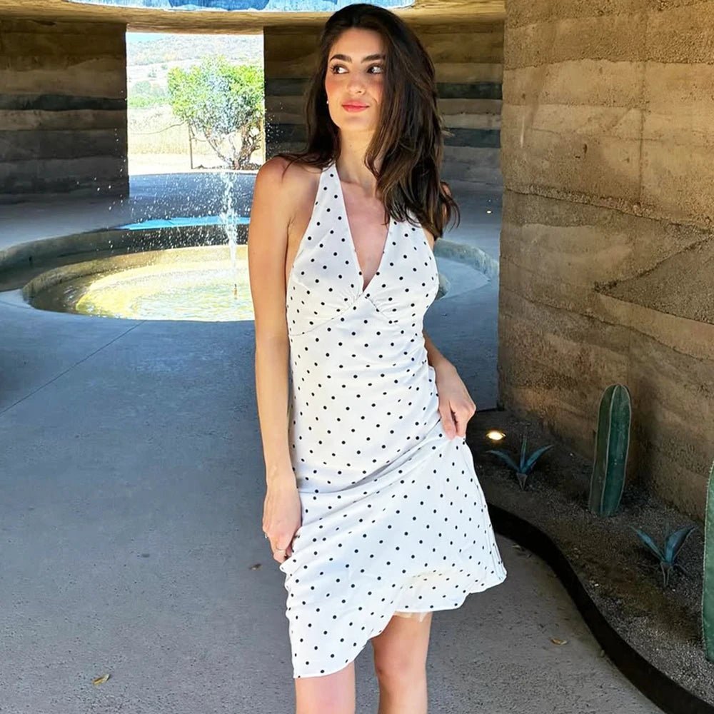 SOERA Bianca Polka Dot Halter Maxi Dress - Dresses - White XS