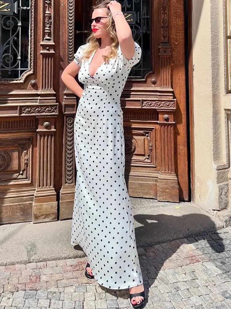 SOERA Bianca Polka Dot V-Neck Maxi Dress - Dresses - XS