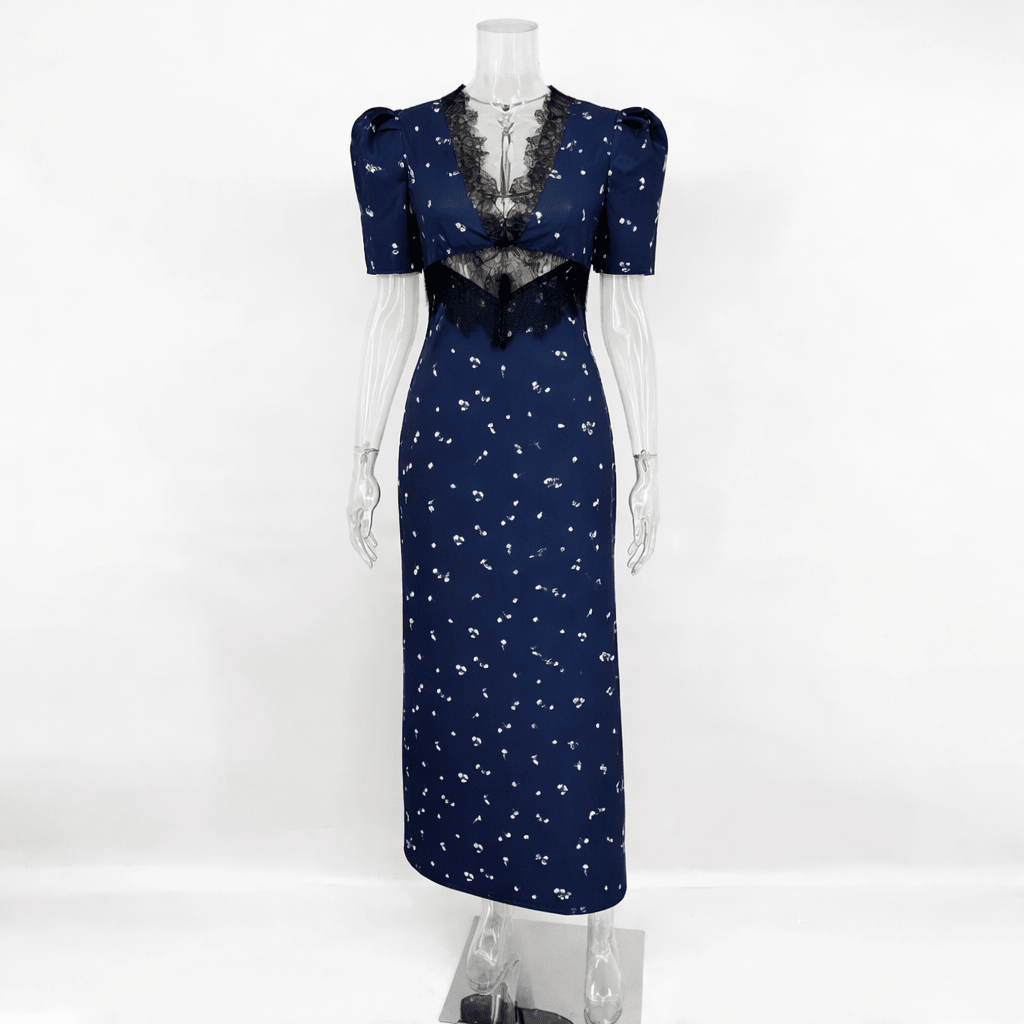 SOERA Diana Puff Sleeve Lace Dress - Dresses - Navy Blue M