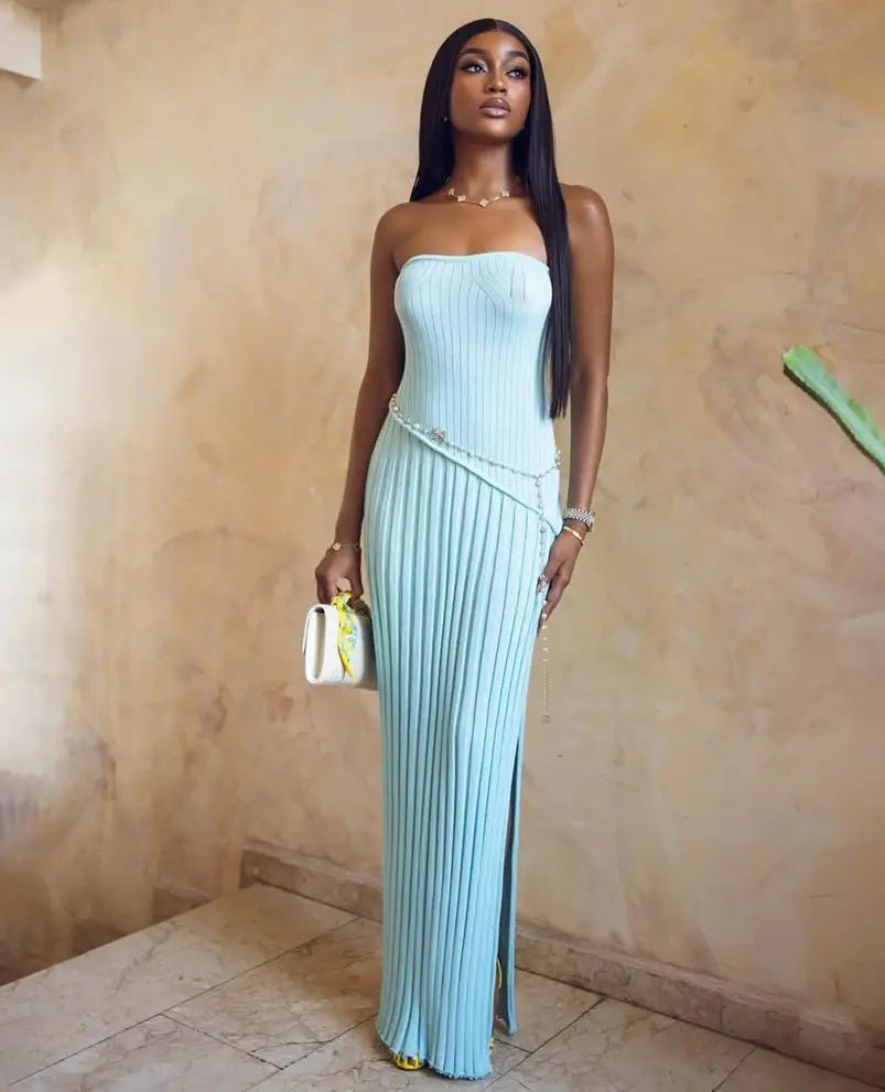 SOERA Isadora Strapless Side-Slit Knit Maxi Dress - Dresses - Blue S