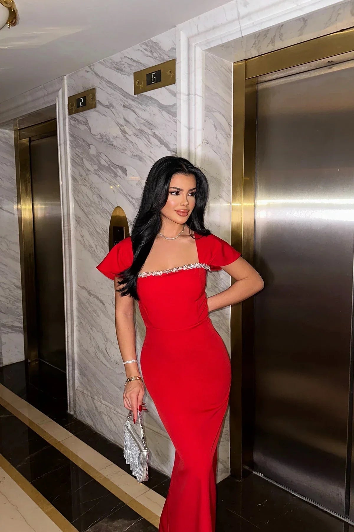 SOERA Kaila Square - Neck Bodycon Maxi Dress - Dresses - Red M