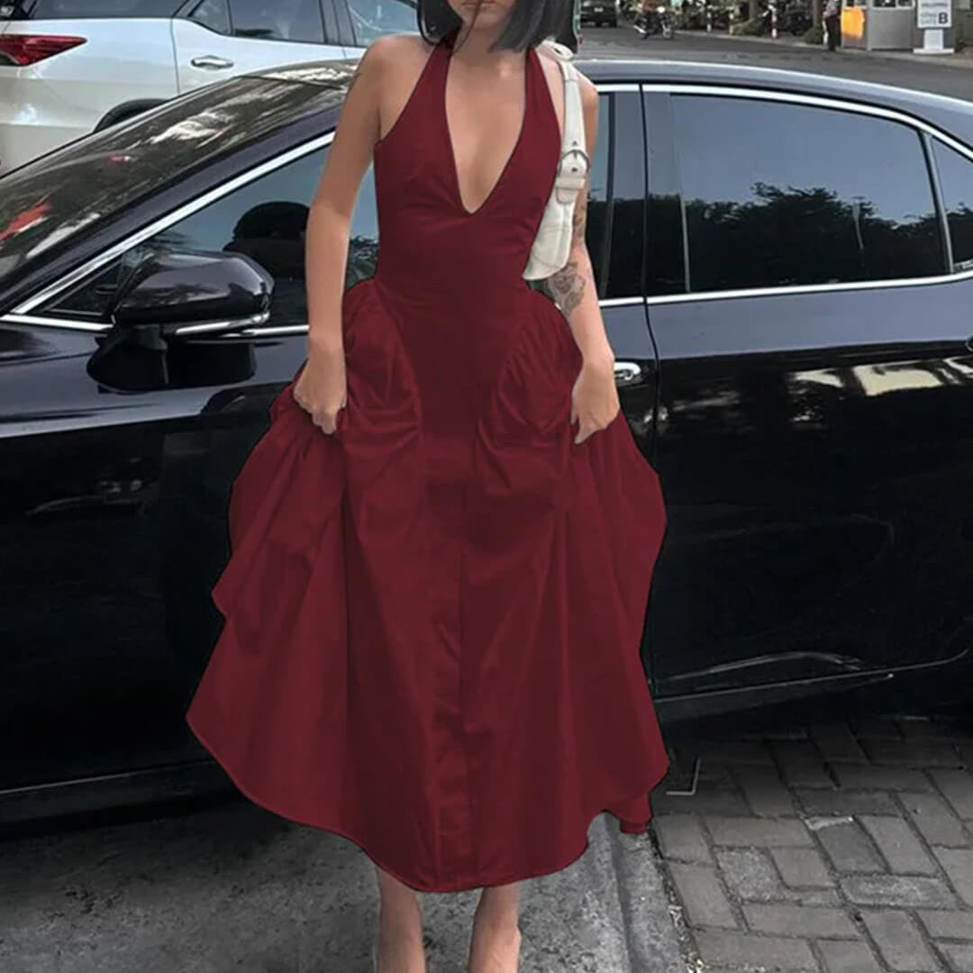 SOERA Kristy Deep Neck Maxi Dress - Dresses - 1005007292890333-;ic1771582051648793963 Claret S