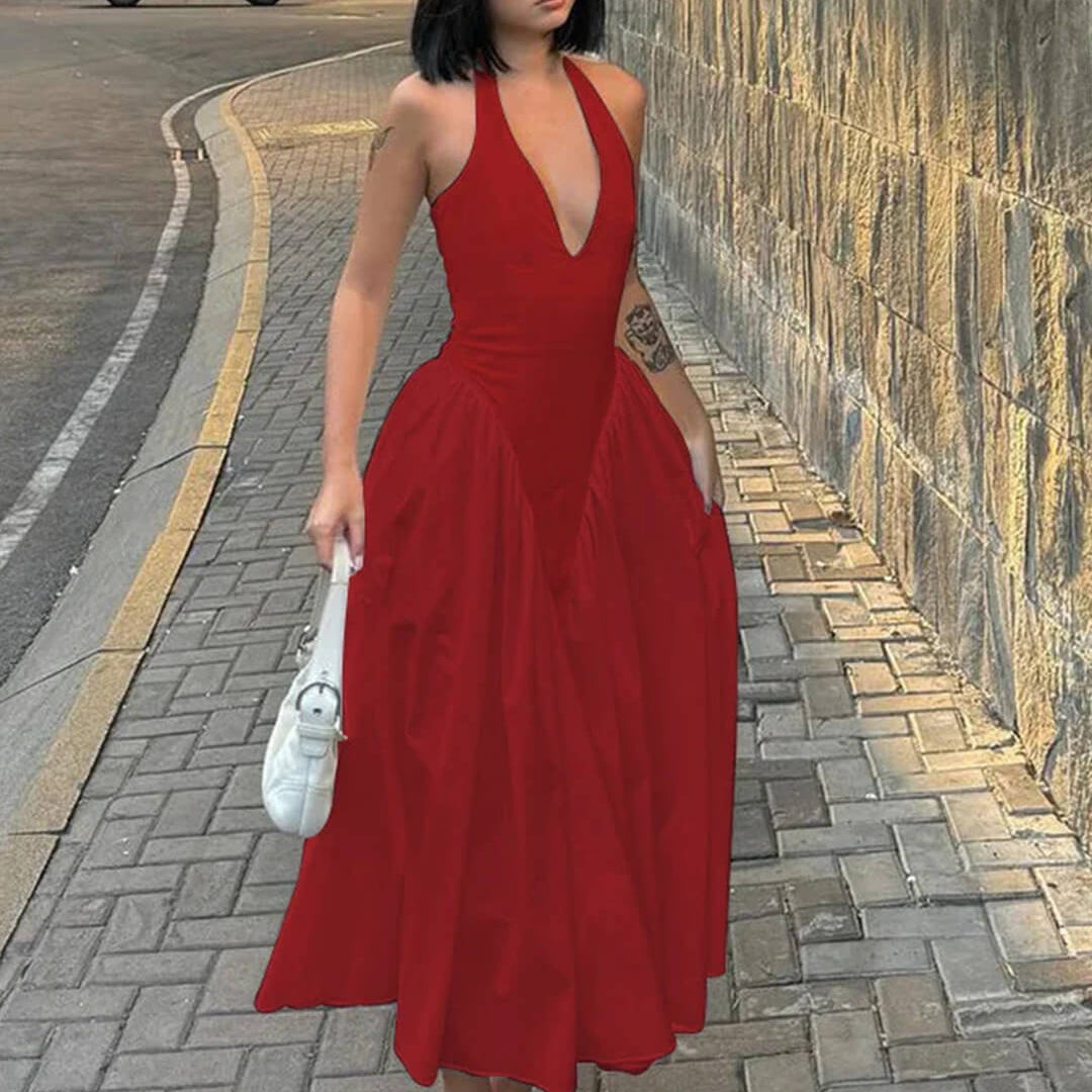 SOERA Kristy Deep Neck Maxi Dress - Dresses - 1005007292890333-;tL1771582051647564754 Red S