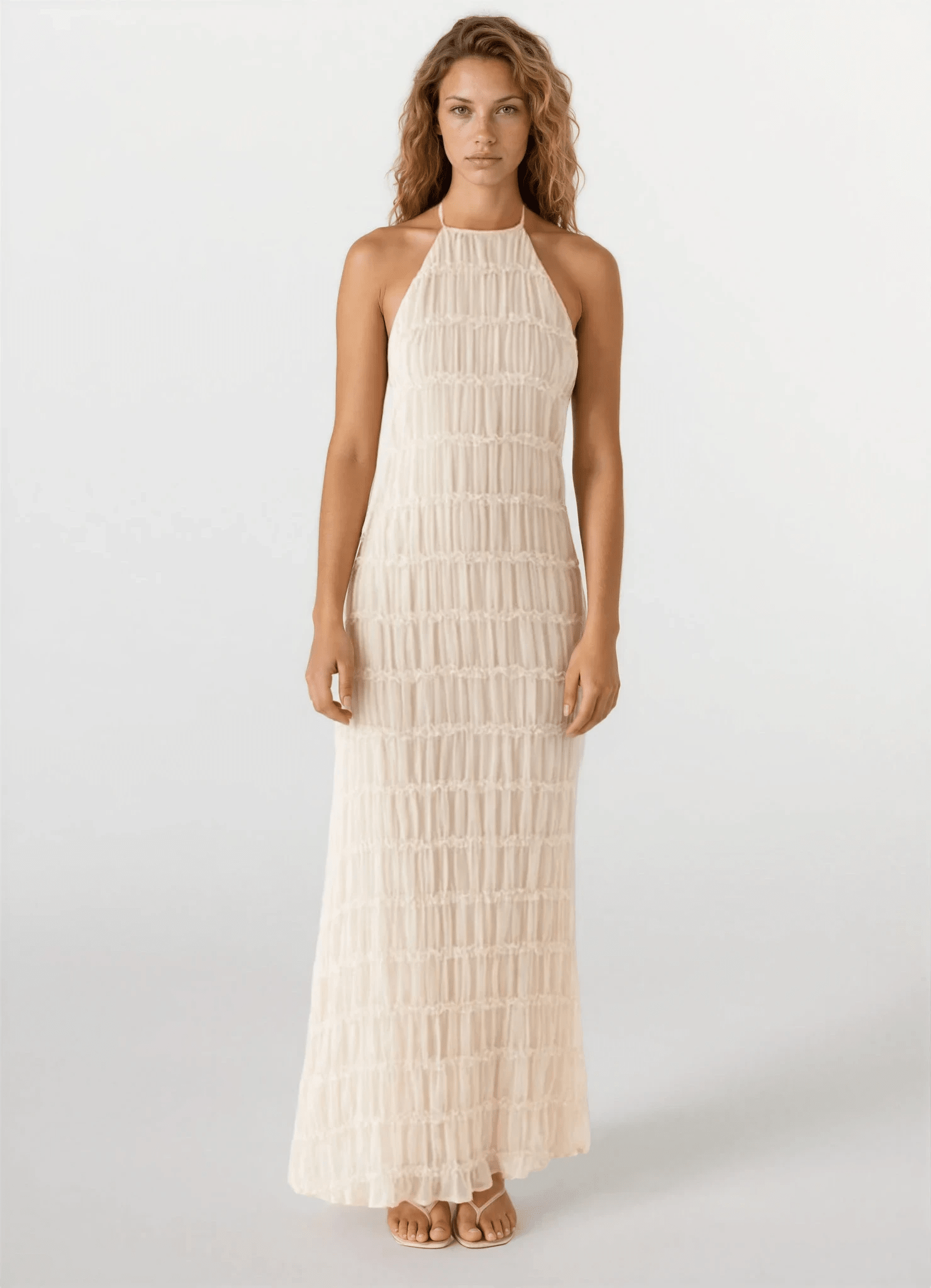 SOERA Leslie Backless Sculpted Texture Maxi Dress - Dresses - Cream L