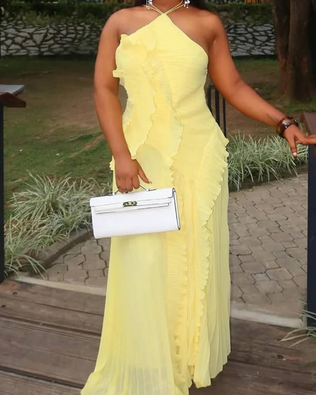 SOERA Ruffa Halter Strap Ruffled Tule Dress - Dresses - 1005009034201148-;eT1764062902536718531 Yellow M