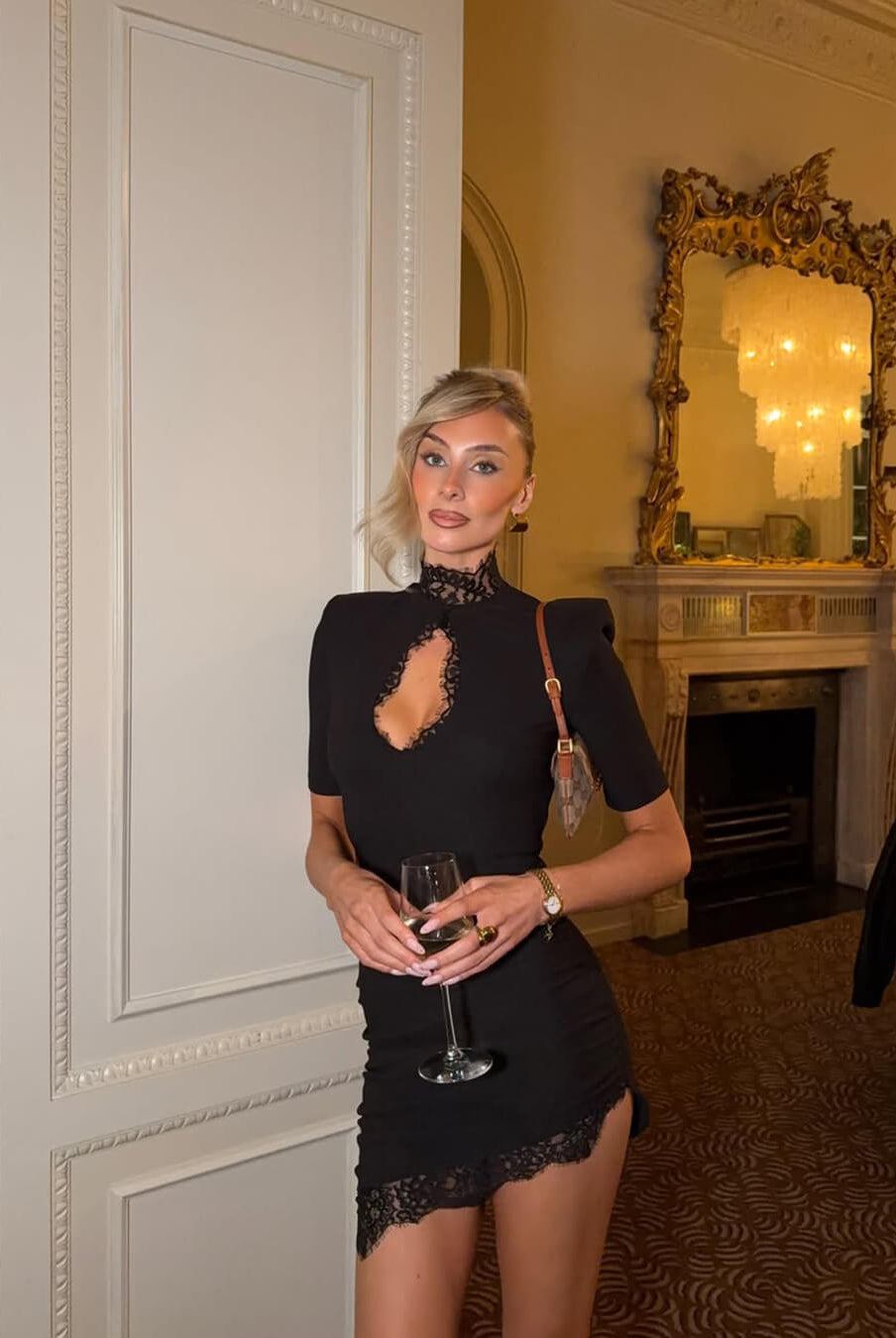 SOERA Selena High Neck Lace Mini Dress - Dresses - eL1764875723418814466 Black L