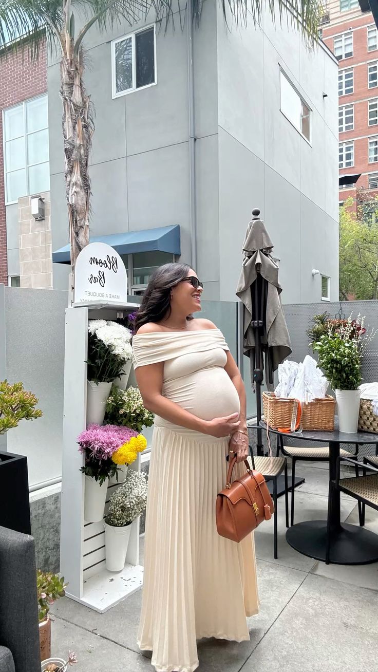 SOERA Serena Flowy Off - Shoulder Maternity Dress - Dresses - MX1776054847432642230 Beige M