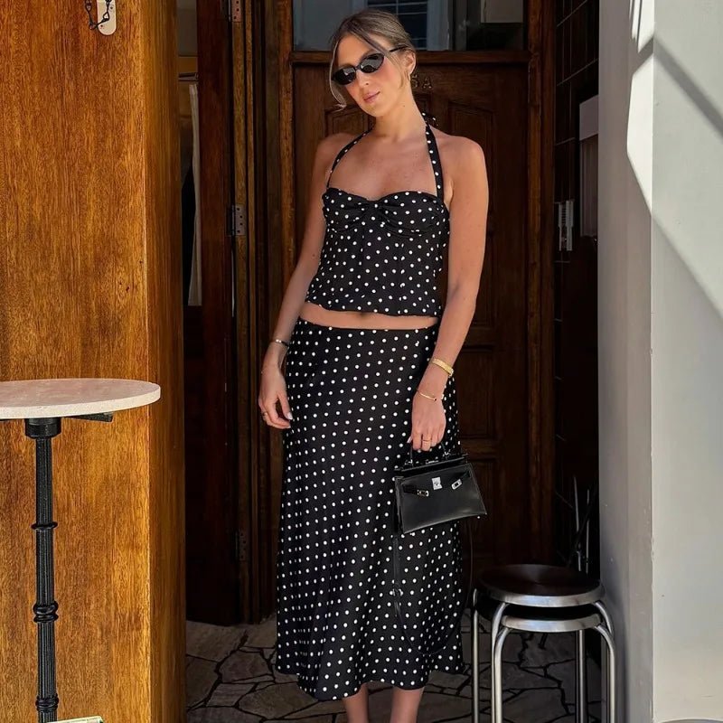 SOERA Sofia Polka Dot Two-Piece Maxi Set - Dresses - Black S