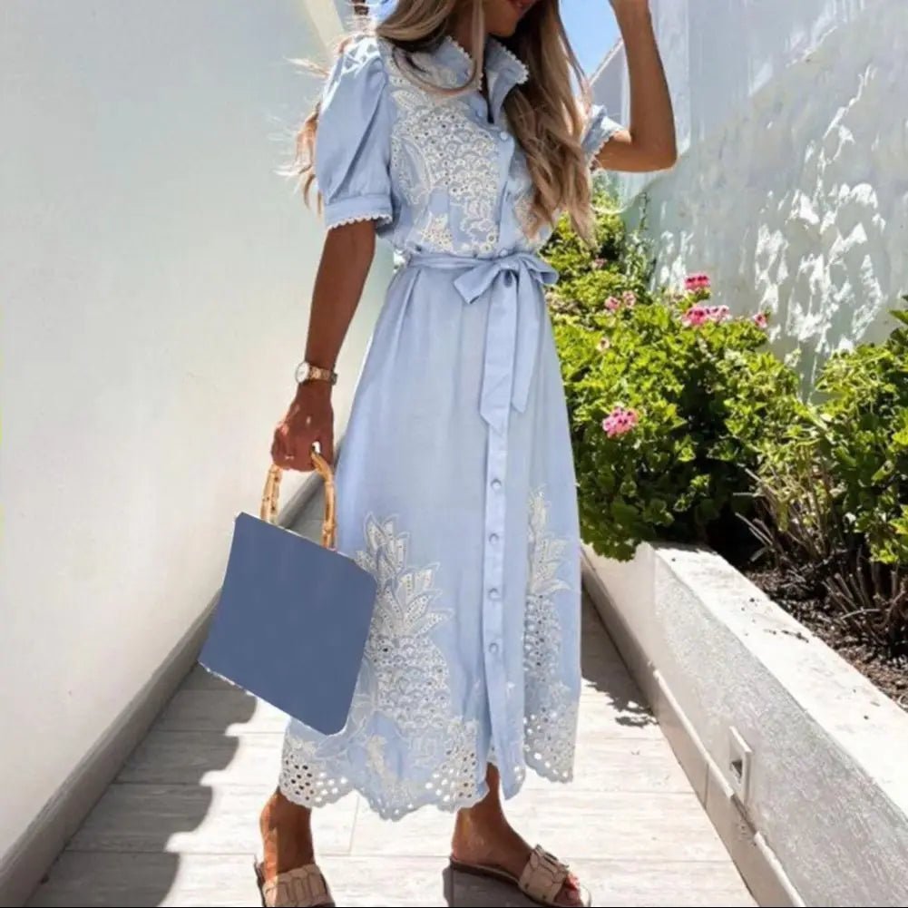 SOERA Theresa Embroidered Lace-Up Maxi Dress - Dresses - White S