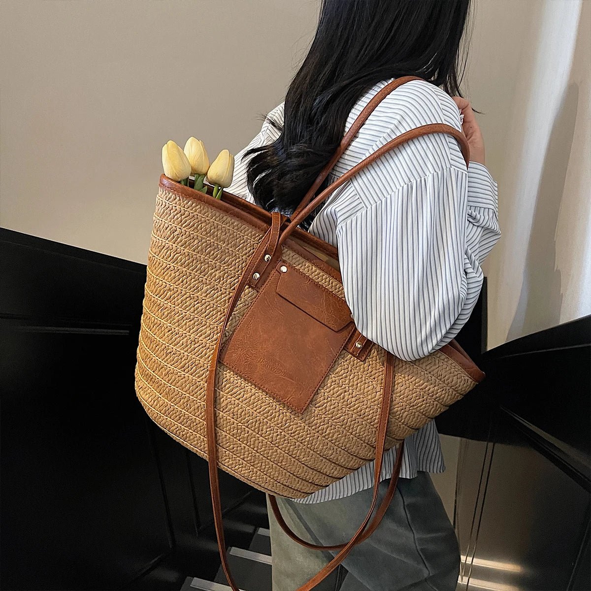 SOERA Beatrice Forest Woven Single - Shoulder Tote - Handbags - Brown