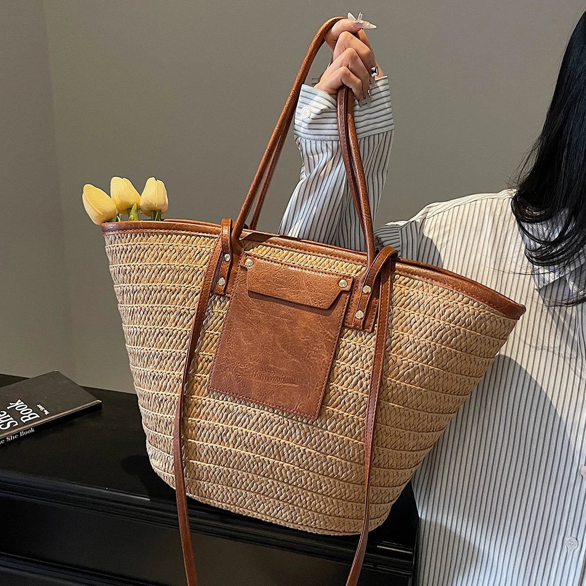 SOERA Beatrice Forest Woven Single - Shoulder Tote - Handbags - Brown