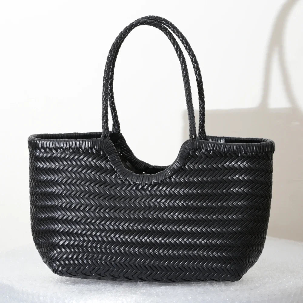 SOERA Beatrice Woven Leather Tote Bag - Handbags - Black Small