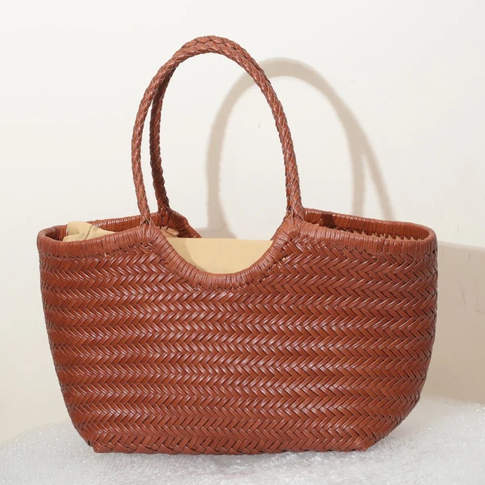 SOERA Bianca Handwoven Leather Tote Bag - Handbags - Brown Small