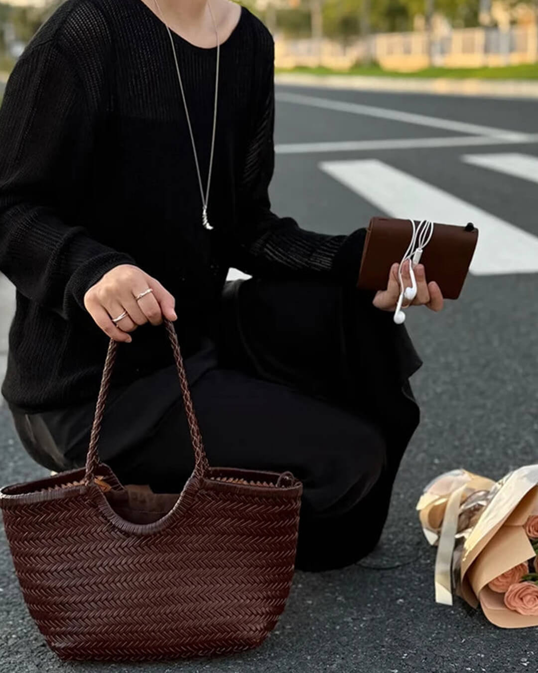 SOERA Bianca Handwoven Leather Tote Bag - Handbags - Coffee Large