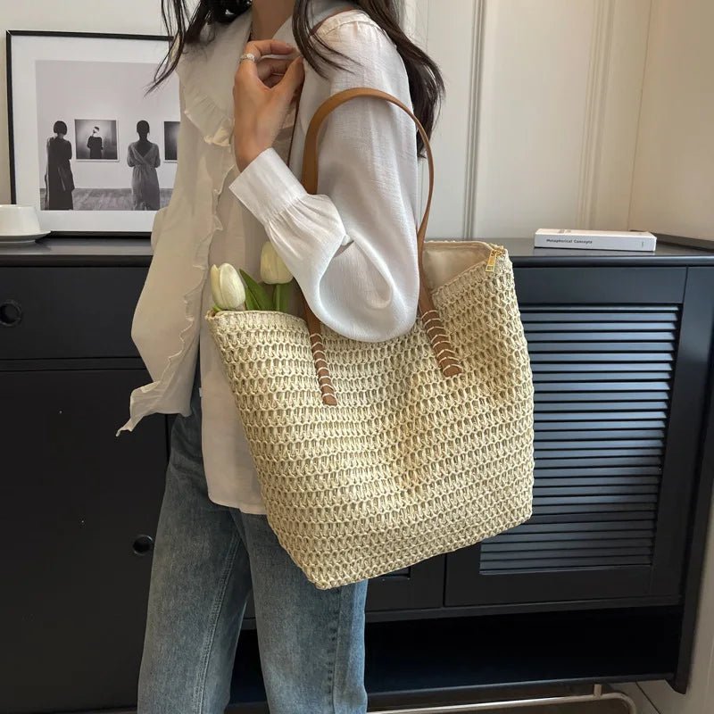 SOERA Celeste Woven Straw Beach Tote - Handbags - Beige