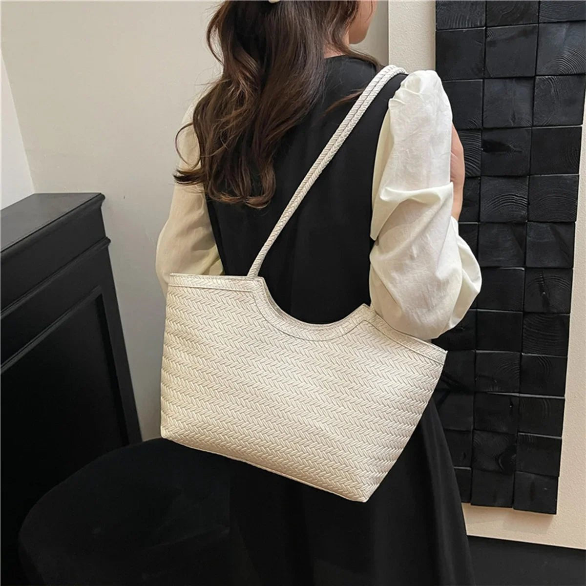 SOERA Riona Textured Weave Handbag - Handbags - White