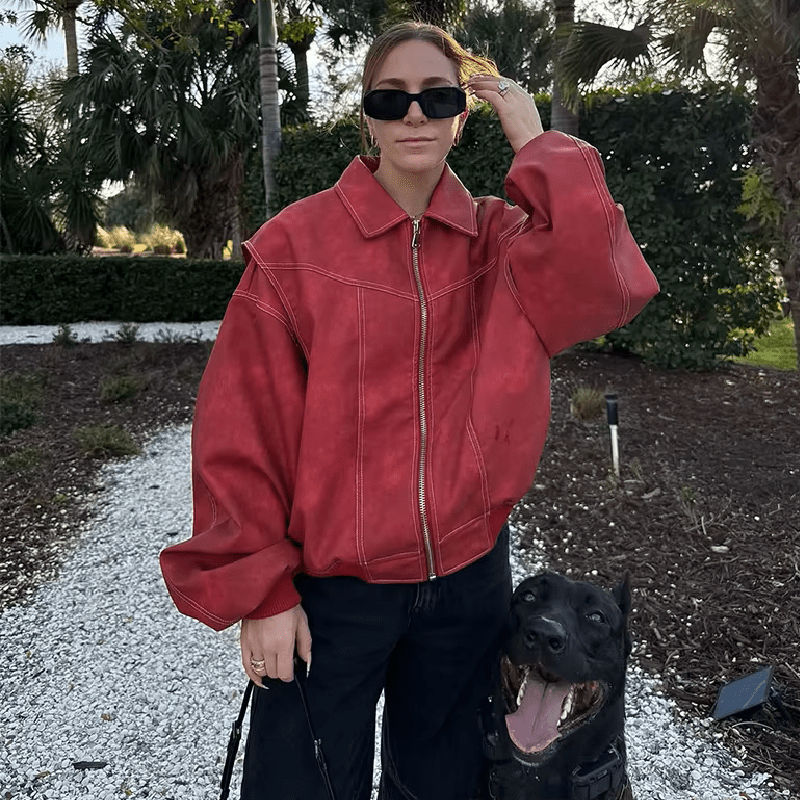 SOERA Albina Faux Leather Jacket - Jacket - SOERA-031875-RED-S-01123 Red S