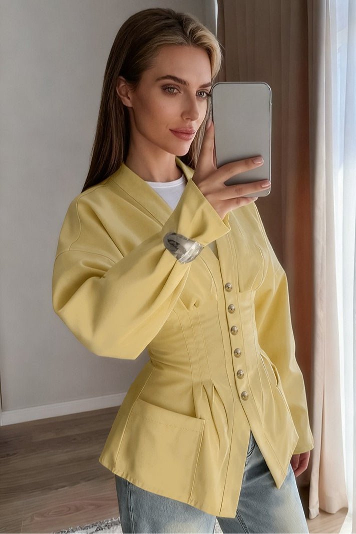 SOERA Beatrice Pleated Slim Vintage Waist Blazer - Jacket - Yellow S