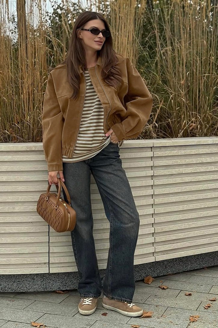 SOERA Genoveva Suede Zip Relaxed Jacket - Jacket - SOERA-418819-M-BROWN-30563 Brown M