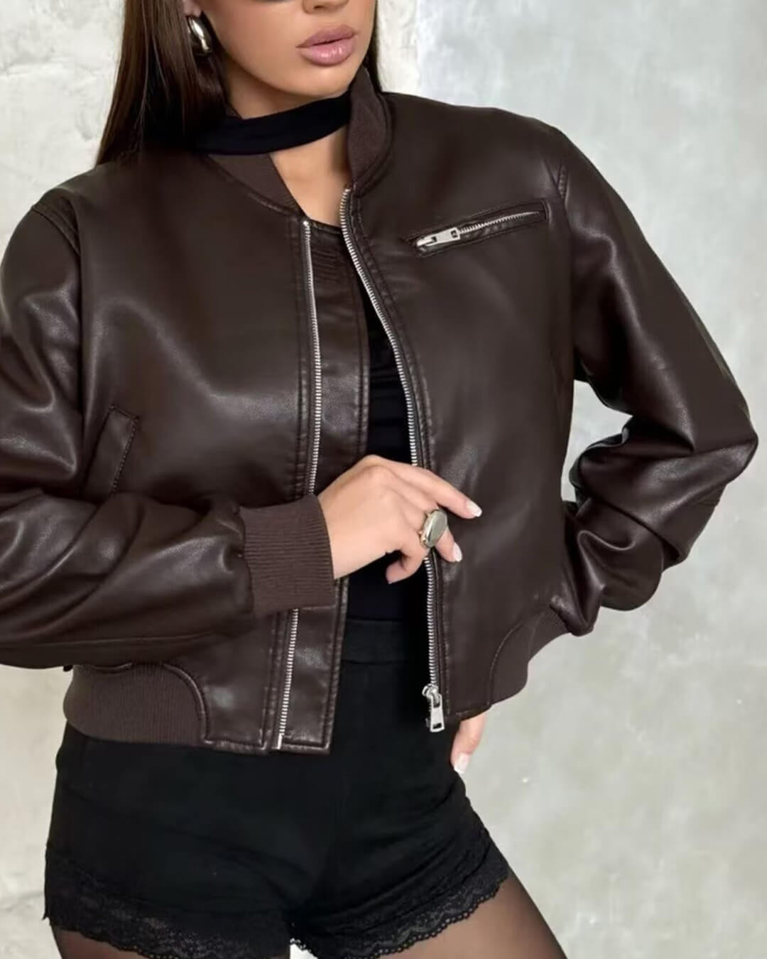 SOERA Arabella Faux Leather Bomber Jacket - Jackets - 1005008920972081-;LG1775552729057486289 S