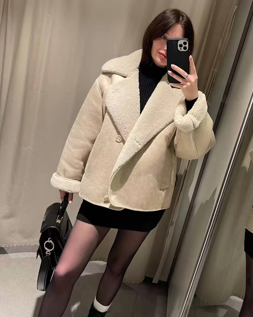 SOERA Arianne Sherpa Faux Leather Jacket - Jackets - Mr1765197968551288192 S Creme