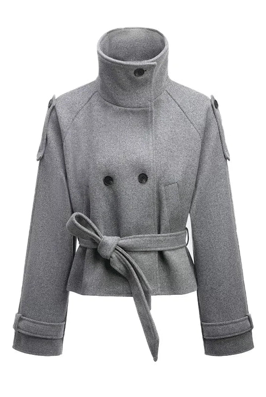 SOERA Debbie Stand Collar Short Trench Coat - Jackets - 1005010585967410-;bg1773321574175519045 Gray S