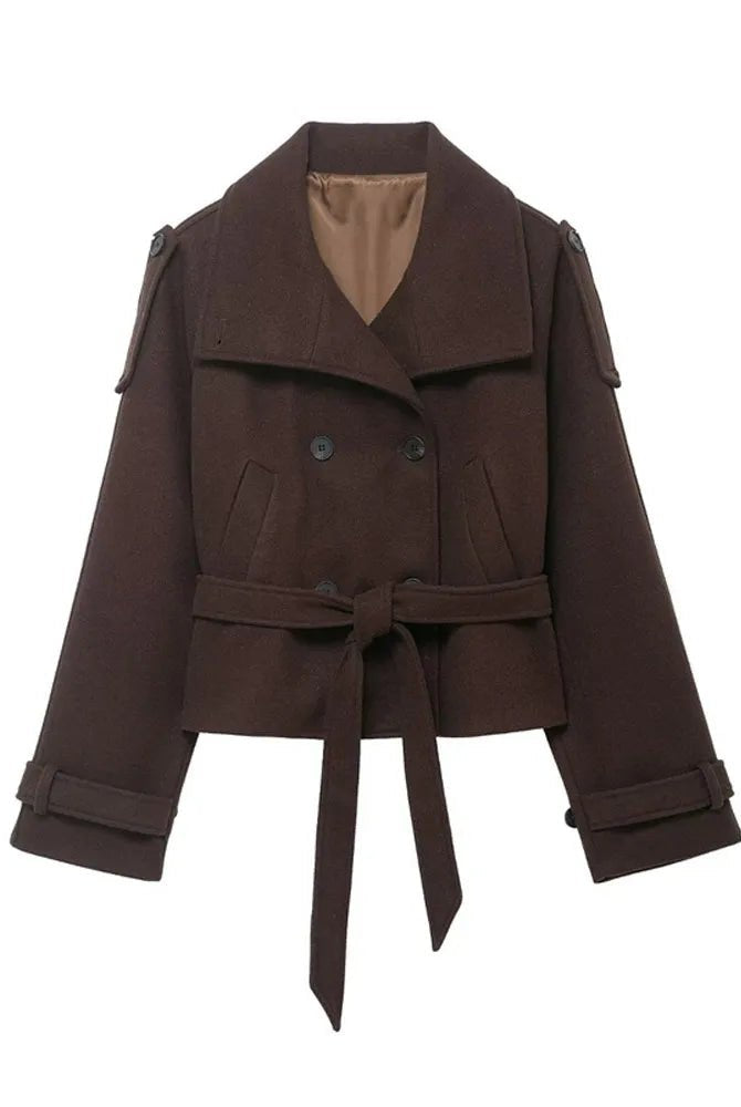 SOERA Debbie Stand Collar Short Trench Coat - Jackets - 1005010585967410-;jC1773321574175735554 Dark Brown S