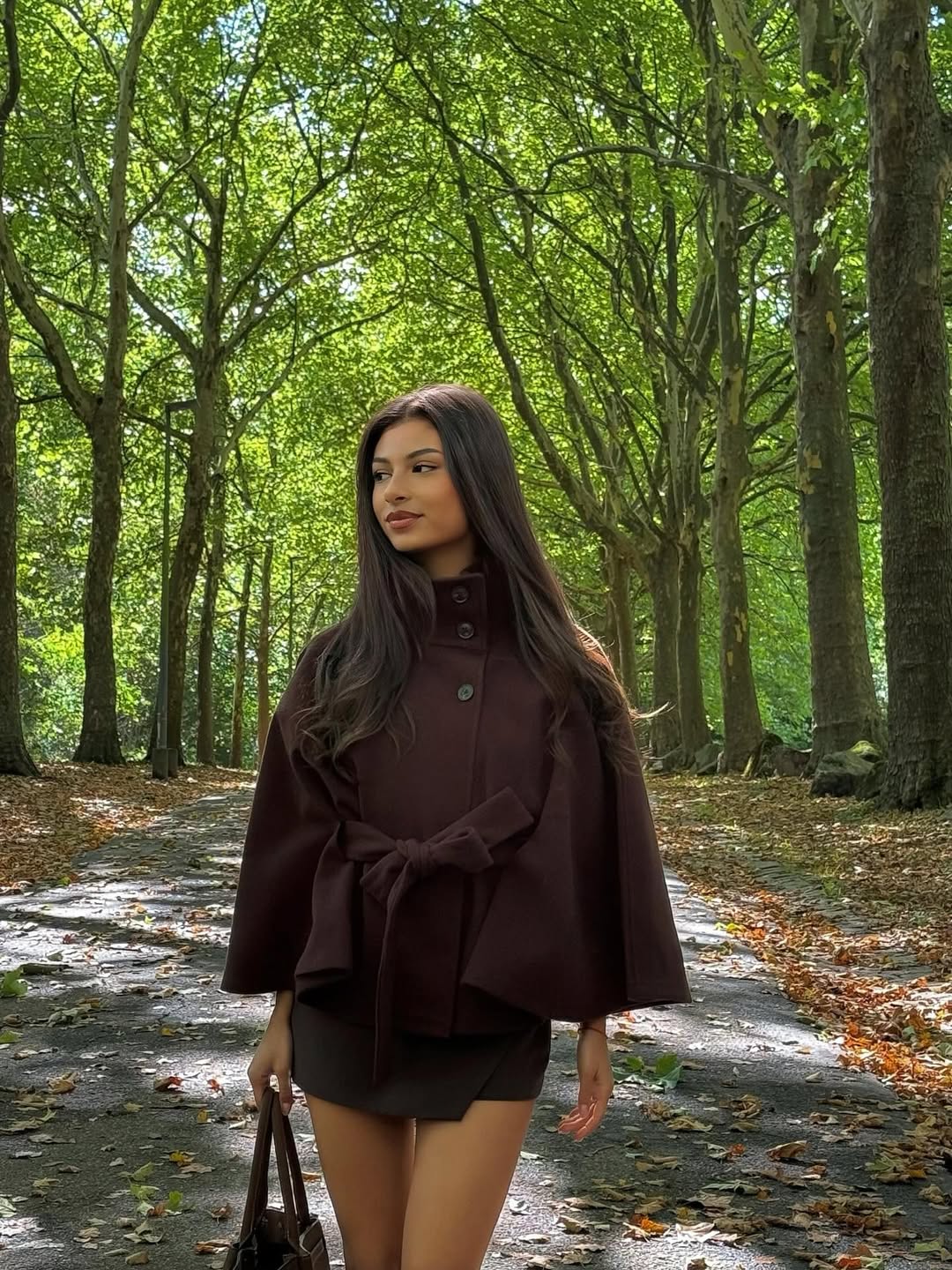 SOERA Gianna Elegant High - Neck Belted Cape Jacket - Jackets - zZ1760544073335007612 Brown S