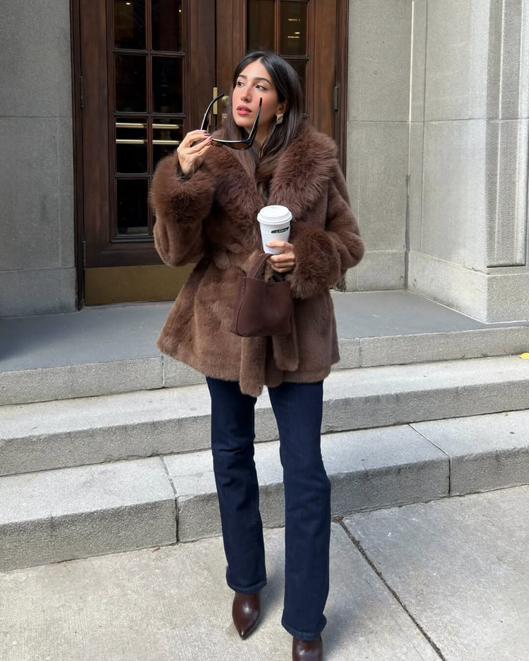 SOERA Jessa Faux Fur Trim Coat - Jackets - Brown L