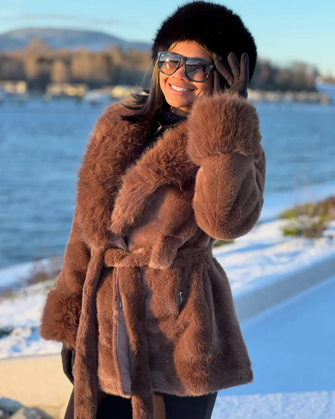 SOERA Jessa Faux Fur Trim Coat - Jackets - Brown M