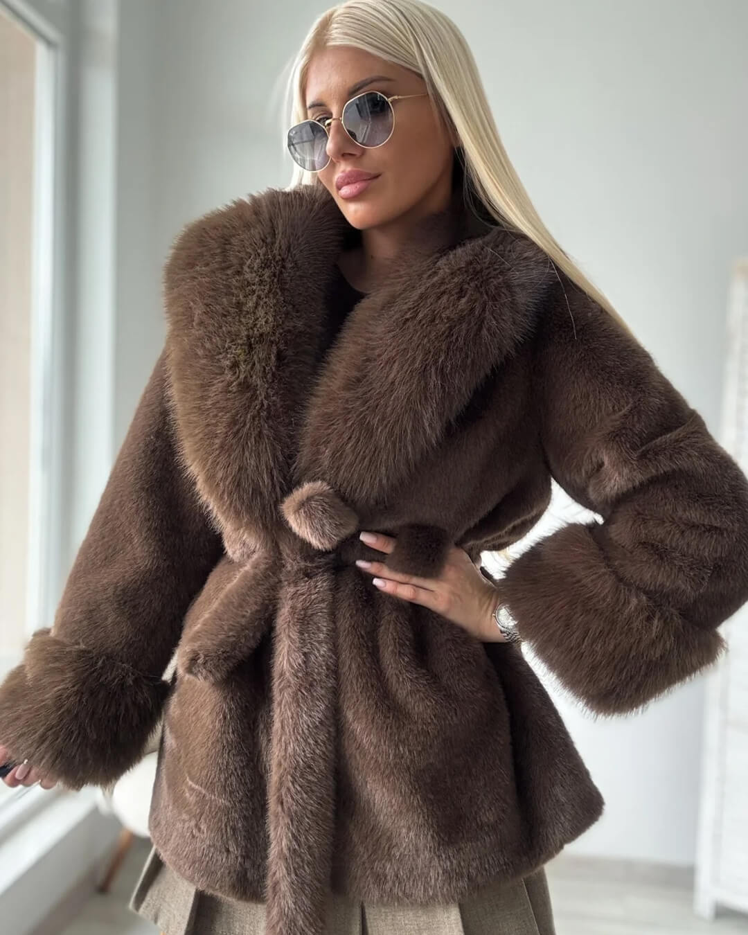 SOERA Jessa Faux Fur Trim Coat - Jackets - White XL