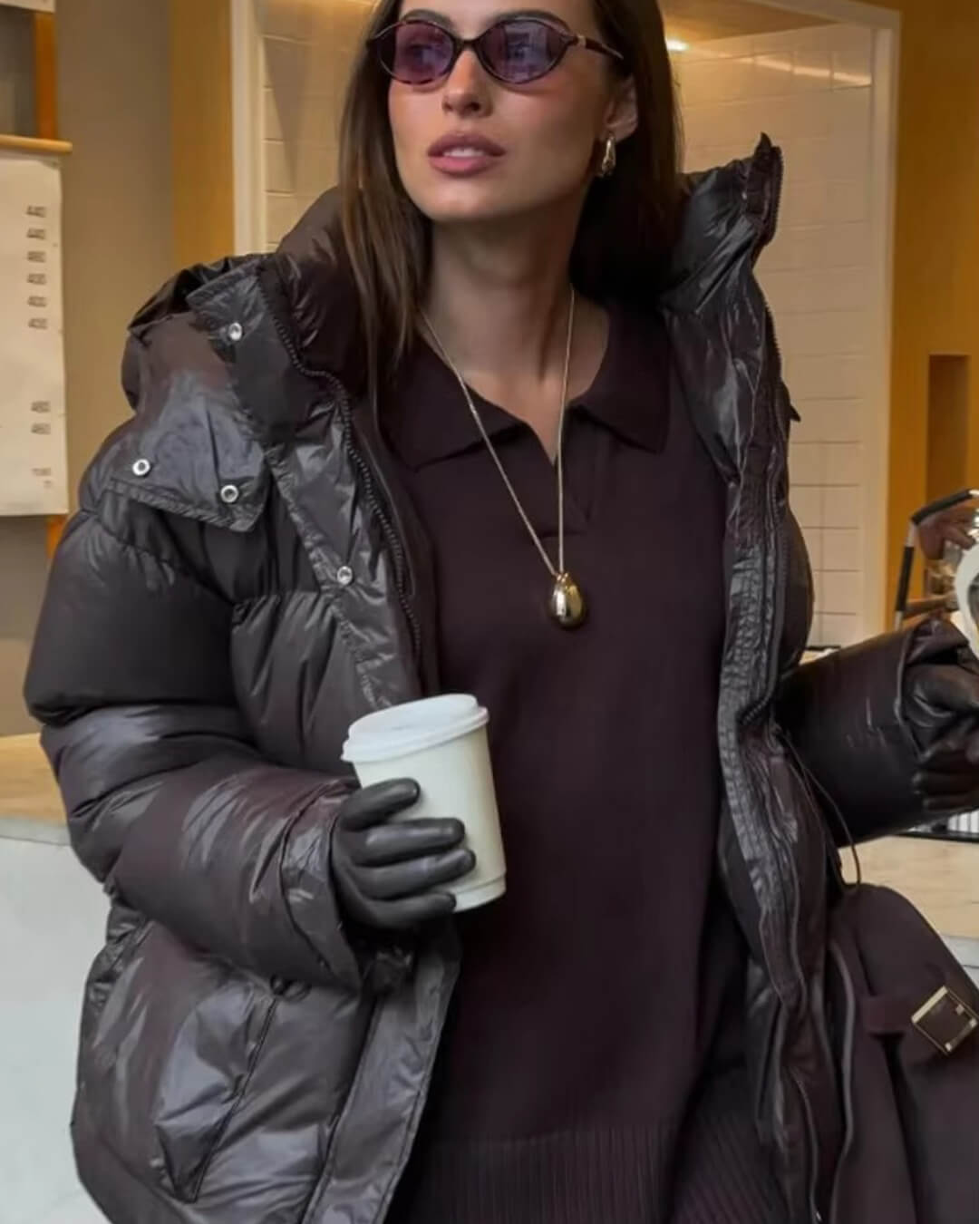 SOERA Jillian Glossy Puffer Jacket - Jackets - Chocolate M