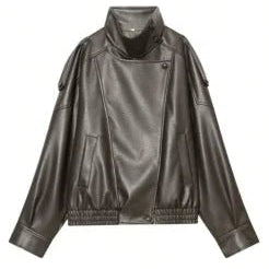 SOERA Joyce Asymmetrical Zip Faux Leather Jacket - Jackets - 1005011921437999-;mD1775031590525214900 Dark Green XS