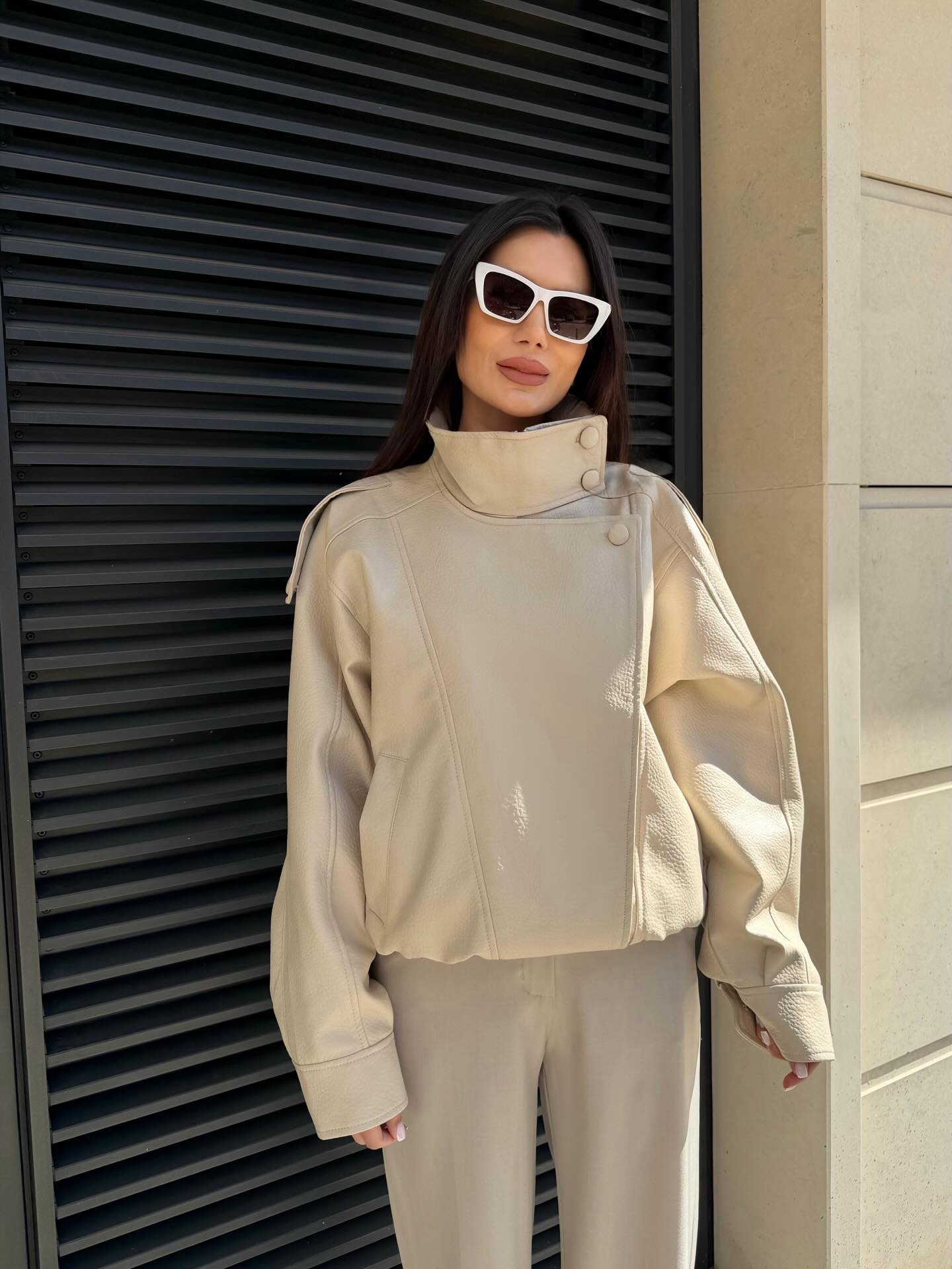 SOERA Joyce Asymmetrical Zip Faux Leather Jacket - Jackets - 1005011921437999-;NM1775031590525454506 Beige M