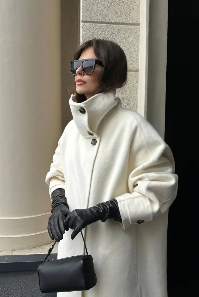 SOERA Juliana Stand Collar Long Coat - Jackets - FR1762345864135468002 Offwhite L