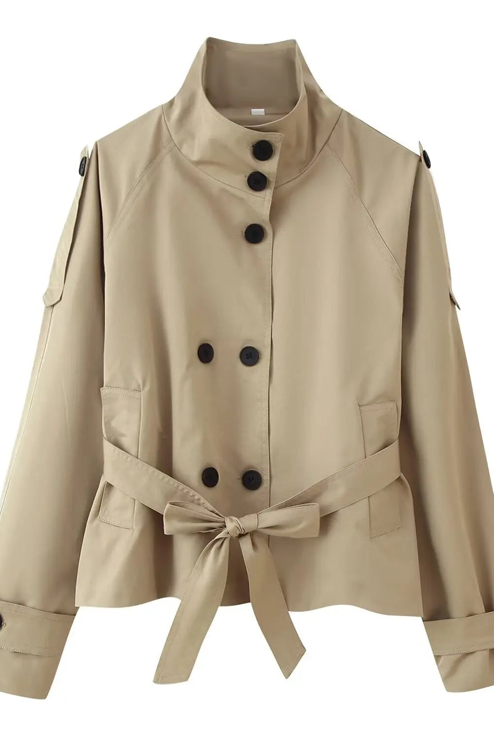 SOERA Kara Stand Collar Belted Crop Trenchcoat - Jackets - 1005009693239722-;Jp1771494648622182708 Beige XS